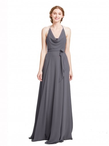 Slate Grey Halter Neck Sleeveless A-Line Bridesmaid Dress Edinburgh