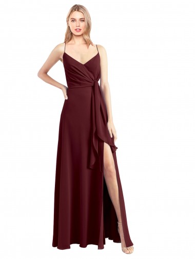 Burgundy Gold V-Neck Sleeveless Low Back A-Line Bridesmaid Dress Edinburgh
