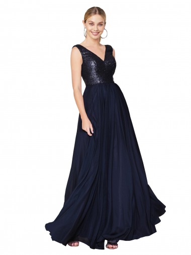 Dark Navy High Neck Sleeveless V-Back A-Line Semi Formal Evening Gown / Prom Dress / Bridesmaid Dress Edinburgh