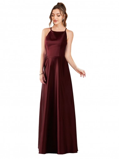 Burgundy Gold Halter Neck Sleeveless A-Line Prom Dress / Bridesmaid Dress Edinburgh