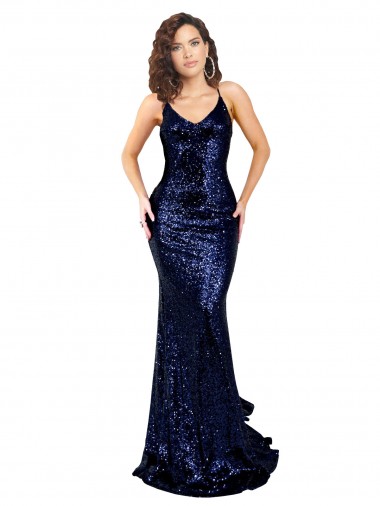 Dark Navy V-Neck Sleeveless Open Back Mermaid Formal Evening Gown / Prom Dress / Bridesmaid Dress Edinburgh