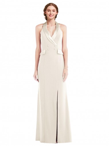 Ivory Halter Neck Sleeveless Low Back Trumpet Semi Formal Evening Dress / Prom Dress / Bridesmaid Dress Edinburgh